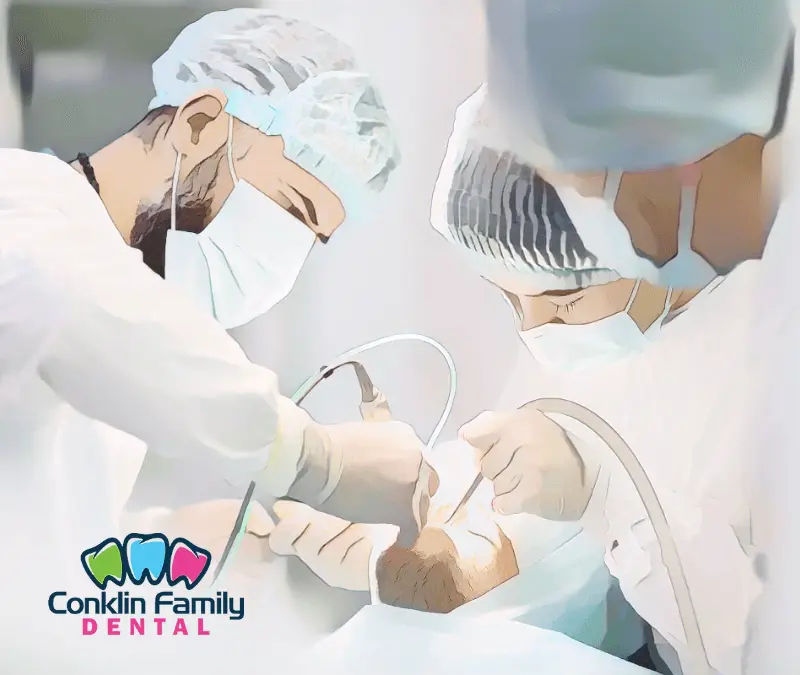Professional dental team administering IV sedation in a modern, comfortable setting at Conklin Family Dental IV sedation procedure at Conklin Family Dental Brantford